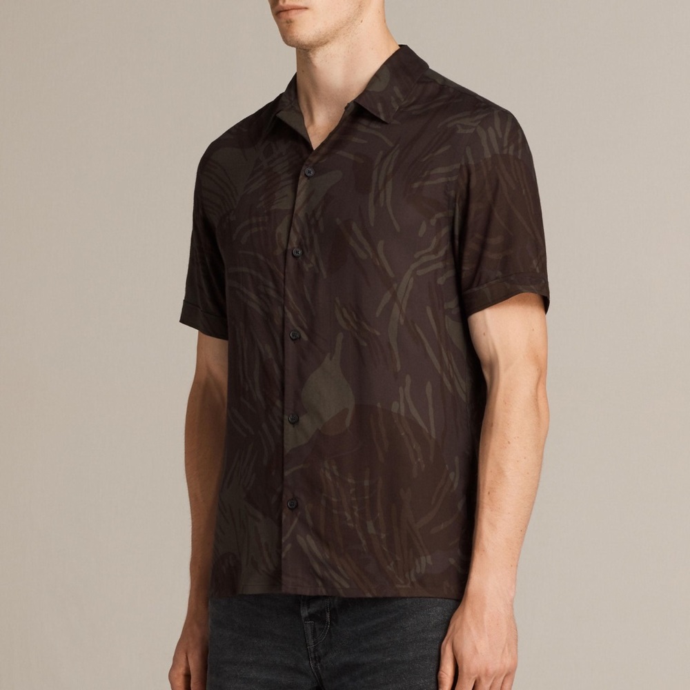 AllSaints Black Contour Short Sleeve Shirt | S